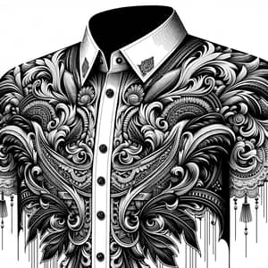 Intricate Black & White Philippine Barong Vector Pattern