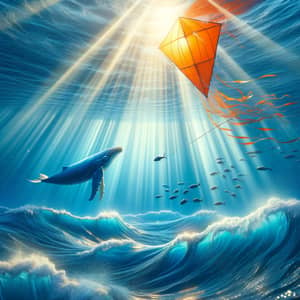 Orange Tidal Kite Underwater with Blue Waves and Sun Beams