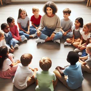 Diverse Group of Children Engaged in Unity Activity with Teacher