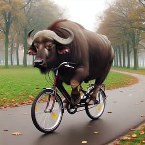 Buffalo Riding Bike in Park | Unusual Animal Experience