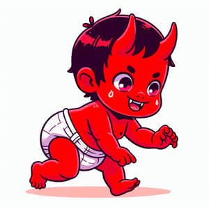 Cartoon Toddler Oni - Red-Skinned Oni in Diaper