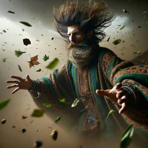 Middle-Eastern Male Druid in Vibrant Robes Controlling Tornado