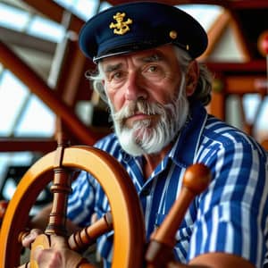 Experienced Captain in Striped T-Shirt and Captain's Hat