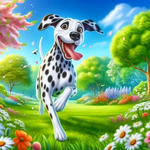 Playful Dalmatian Dog Running in Lush Green Park