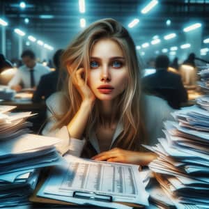 Bored Woman in Office | Accounting Spreadsheets Photo