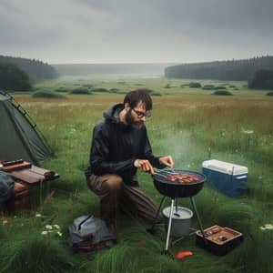 Outdoor Cooking in Serene Nature Setting | BBQ Enthusiast in Field