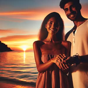 Serene Beach Sunset with Multicultural Couple - Hopeful Sunset Scene