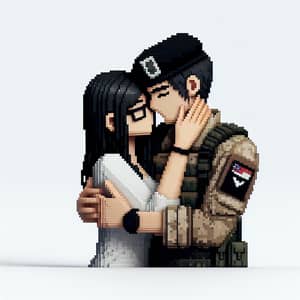 Affectionate Moment: Pixelated Military Man and Local Woman