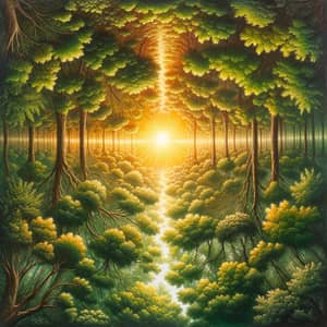Sunlit Forest Canopy Oil Painting | Detailed Upside-Down Art