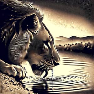 Engage with a Captivating Image of a Lion at an Oasis | Engadi