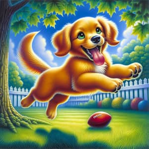 Vibrant Playful Puppy Leaping in Mid-Air | Joyful Golden Retriever