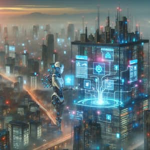 AI in Guidewire Solutions: Futuristic Tech-Inspired Urban Skyline