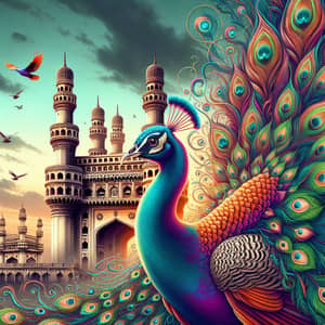 Captivating Peacock Image with Iconic Charminar Backdrop