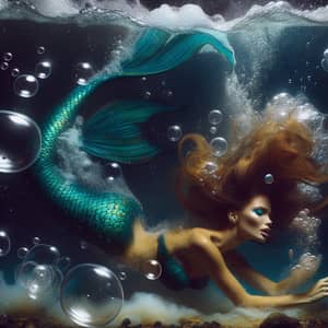 Mermaid Transforming into Bubbles - Mystical Underwater Art