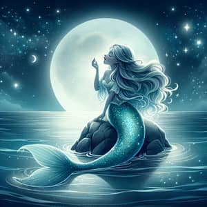 Mystical Mermaid Sings in Moonlit Ocean