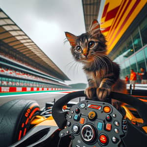 Cat on Formula 1 Racing Circuit