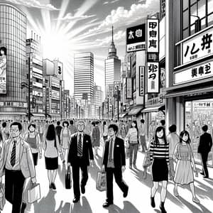 Diverse City Street in Tokyo | Vibrant Manga Scene