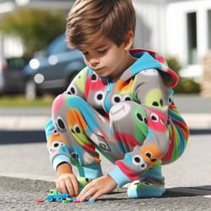 Colorful Onesie 8-Year-Old Boy Playing