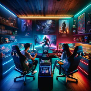 Futuristic Gaming Room: Modern Gaming Setup & LED Lights