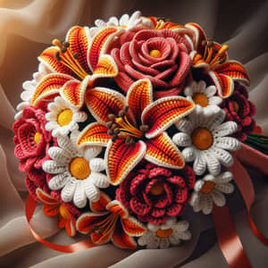 Crochet Lillium, Daisy, Rose Bouquet of Elegance