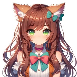 Anime-Style Cat Girl Illustration with Neon Green Eyes