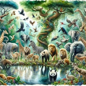 Watercolor Animal Kingdom: A Lively Co-existence in Nature