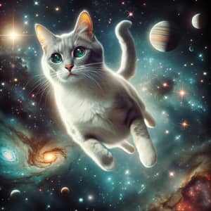 Whimsical Cat Floating in Space - A Galactic Feline Adventure