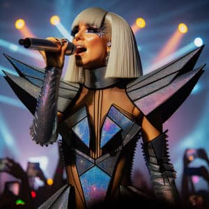 Futuristic Pop Singer with Platinum Blonde Hair | Performer on Stage