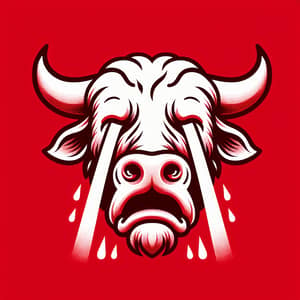 Crying Bull with White Nose on Red Background