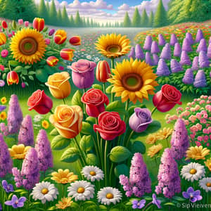 Vibrant Flowers - Tulips, Sunflowers, Roses, Lilacs, Daisies & Violets