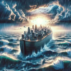 Noah's Ark Cityscape in Turbulent Storm | Intriguing Artwork