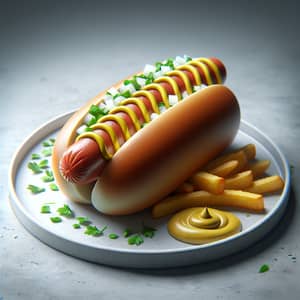 Perfectly Roasted Hot Dog Presentation with Mustard and Onions