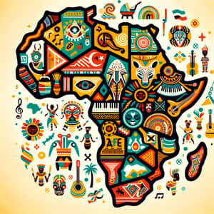 Explore African Cultures: Map Highlighting Countries and Cultural Symbols