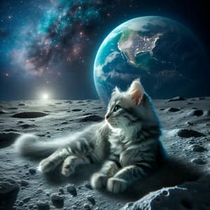 Playful Cat Sitting on Moon | Cosmic Fantasy Scene