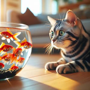 Cat admiring goldfish indoors - Scenic Encounter