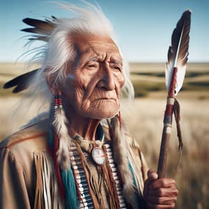 Proud Elderly Native American Warrior in Traditional Attire