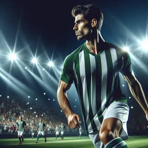 Intense Football Player Action in Green Striped Jersey