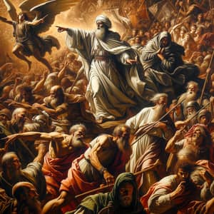 Epic Battle Scene Led by Religious Figure Against Dark Forces