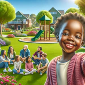 Beautiful Portrait of African Girl and Diverse Friends in Peaceful Park