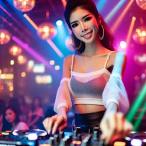 East Asian Female DJ at Nightclub | Energetic DJ Performance