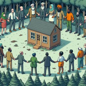 Collaborative House Lifting in Forest Comic | Easy to Trace Cartoon Scene