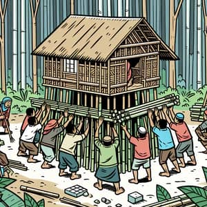 Forest Bayanihan: Villagers Placing Bamboo Poles Under House