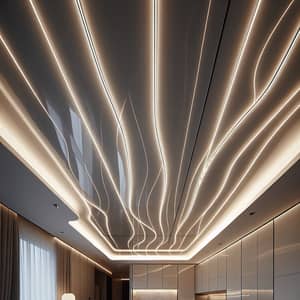 Glossy Stretch Ceiling with Luminous Lights - Modern Elegance