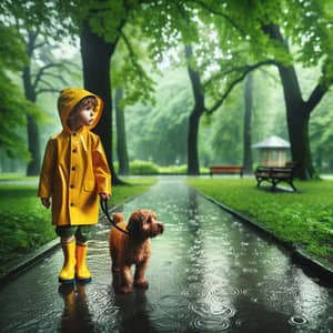 Young Boy Searching for Lost Dog in Rain