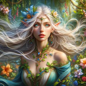 Mystical Half-Elf Druid with Ethereal Beauty in Nature Painting