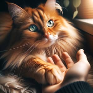 Heartwarming Orange Tabby Cat Holding Hand