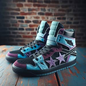 Bold Blue, Purple & Black High-Top Sneakers with Urban Streetwear Style