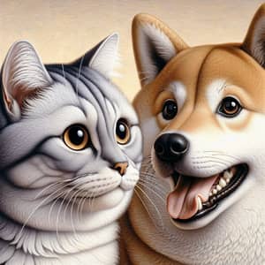 Interacting Feline and Shiba Inu | Fur Textures and Expressive Features