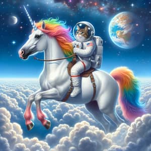 Rainbow Unicorn Flying with Astronaut Cat