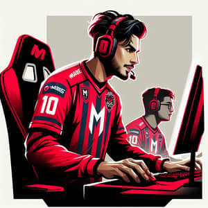 Passionate Gamer in Red Jersey - Cyber Sport Enthusiast